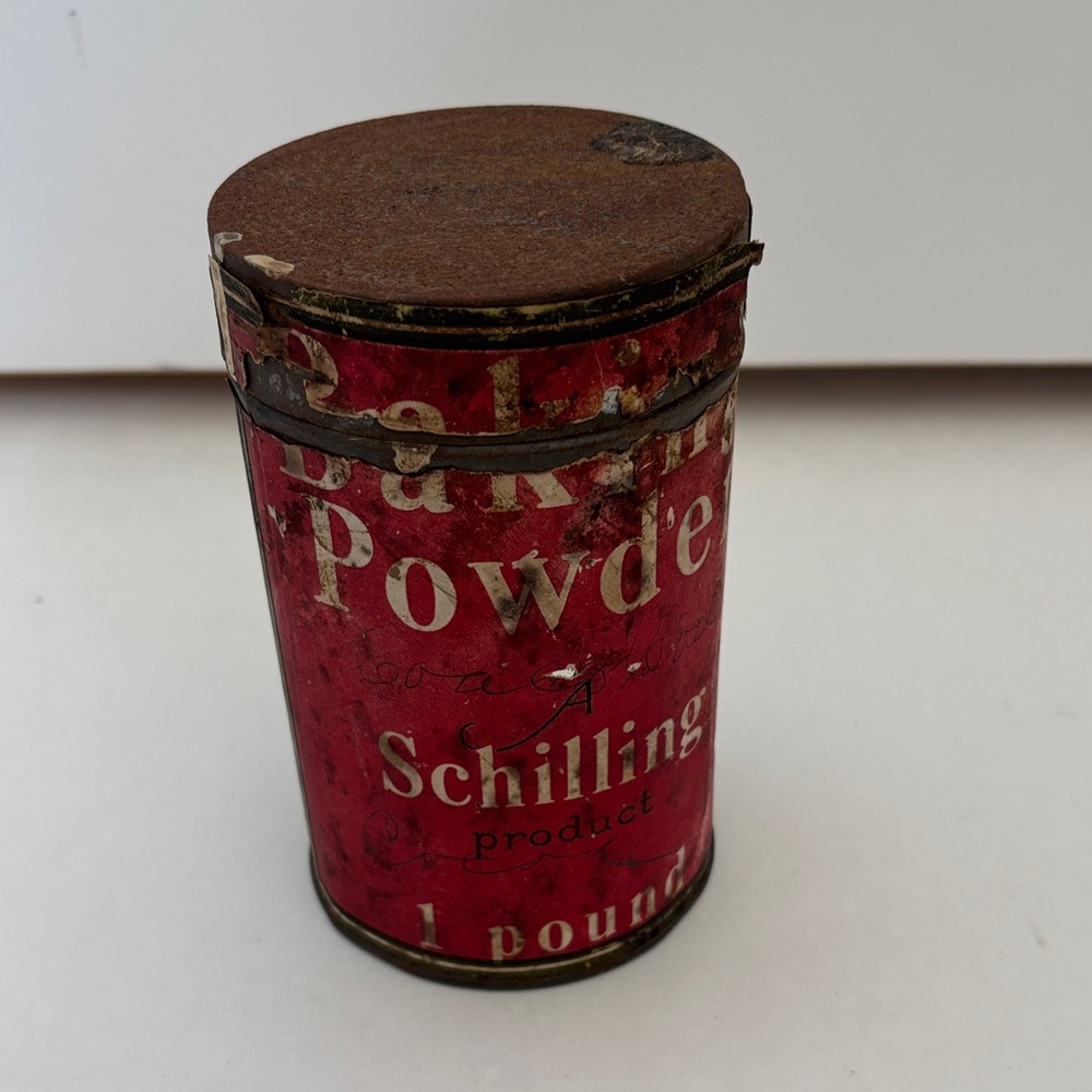 Vintage Schilling Baking Powder Tin 1lb Collectible Kitchen Decor With Lid Empty